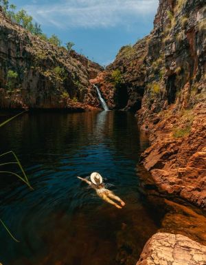 a girl swimming in Maguk in Kakadu