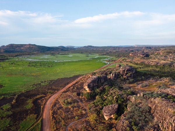 an aerial view of scenic landscapes in Kakadu