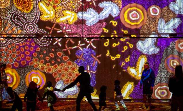 Crowds enjoying Grounded at Parrtjima