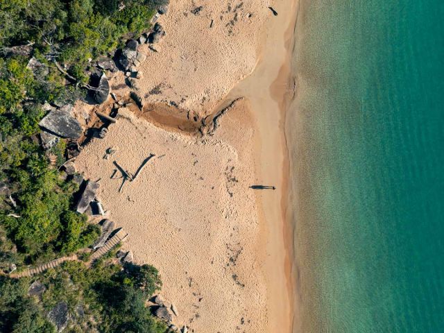 an aerial view of Resolute Beach in Ku-ring-gai National Park