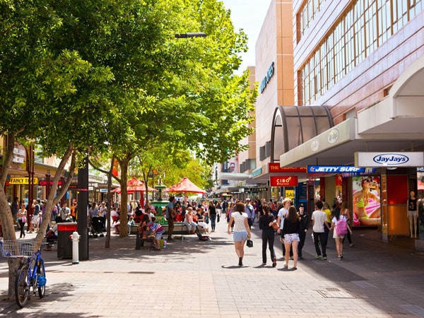 people strolling along the streets of Rundle Mall, Adelaide