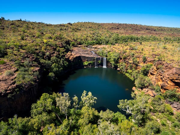 Aerial shot of waterhole at Bullo River Station. (Image: Tourism NT)