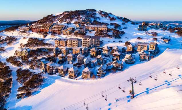 Aerial shot of Craig Parry Village in Mt Hotham