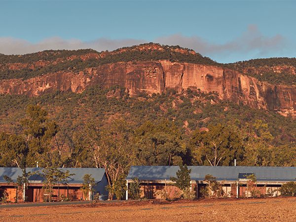 Mount Mulligan Lodge with the Mount Mulligan backdrop.