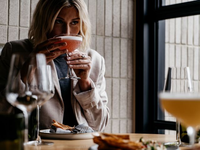 a woman sipping cocktail at The Arborist, Geelong