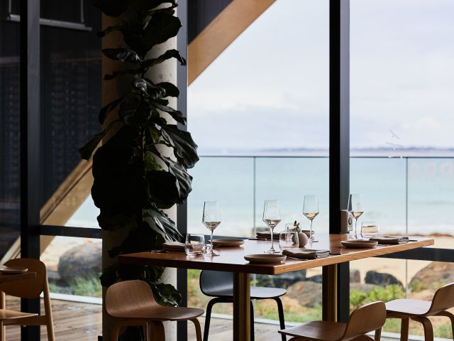 drinks on the table with sea view at Tarra restaurant, Geelong
