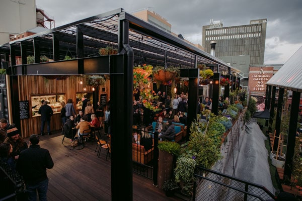 In the hanging garden