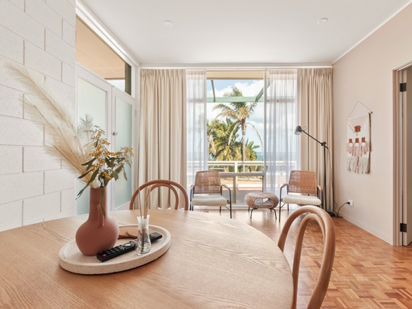 Modern wooden dining table at Kangaroo Island Seaview Motel