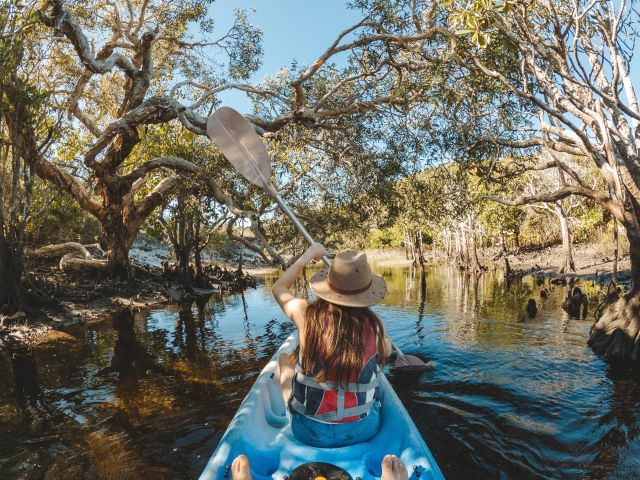 Kayaking near Bowarrady Creek things to do on k'gari fraser island
