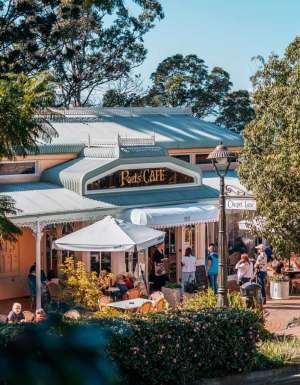 Montville main street with Poet's Corner cafe featured