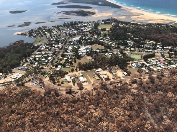 Aerial view of Mallacoota after the fires