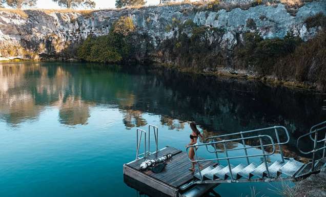 swimming at Little Blue Lake, Mount Gambier