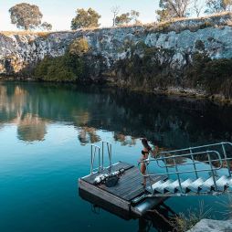 swimming at Little Blue Lake, Mount Gambier