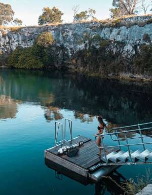 swimming at Little Blue Lake, Mount Gambier