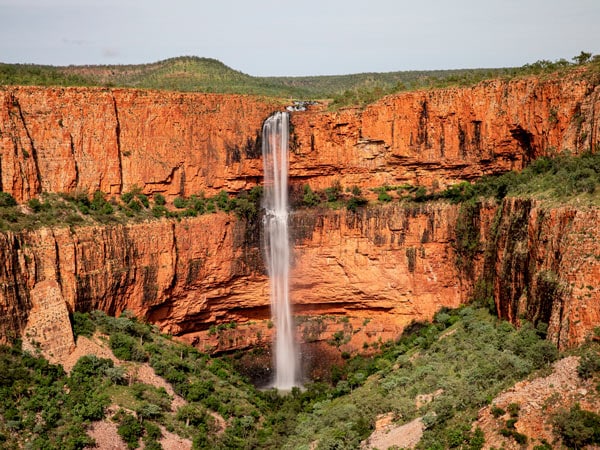 an aerial view of an unnamed waterfall which runs into the King River, Cockburn Range