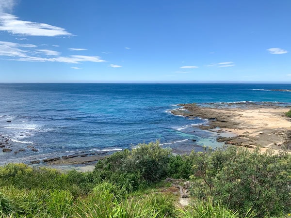 Views of the rock platform and beach at Norah Head Lighthouse
