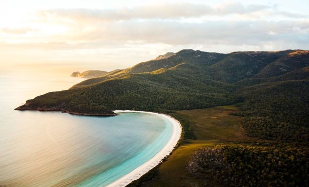 Wineglass Bay at sunrise in Freycinet National Park, Tasmania