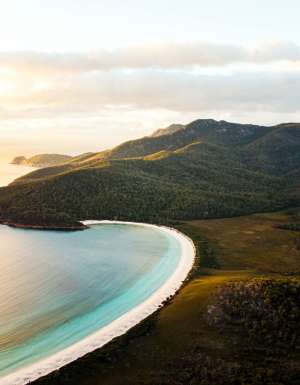Wineglass Bay at sunrise in Freycinet National Park, Tasmania