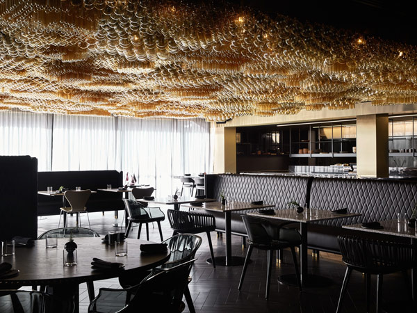 the Doot Doot Doot restaurant interior with a glamorous ceiling