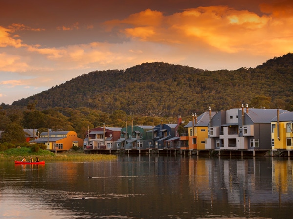 kayaking along Lake Crackenback at sunset