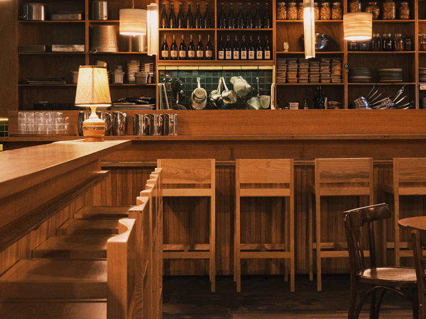 the timber interior at the all-day diner Cam’s, Melbourne