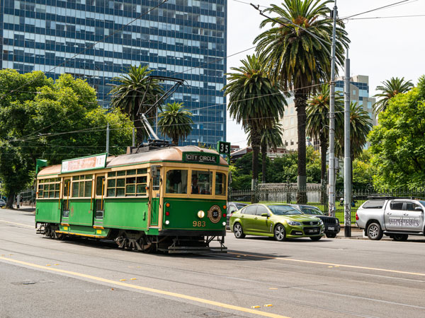 the City Circle Tram navigating the CBD