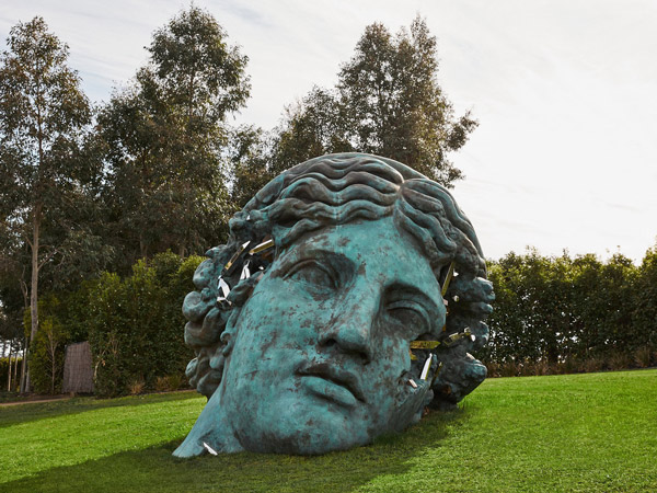 a head sculpture at Pt. Leo Estate