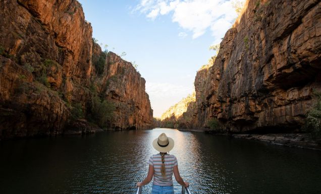 a woman on a cruise in Nitmuluk Katherine Gorge