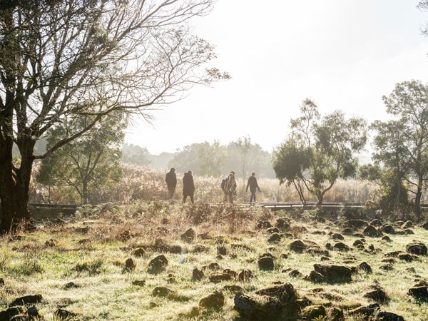 People walking through Budj Bim