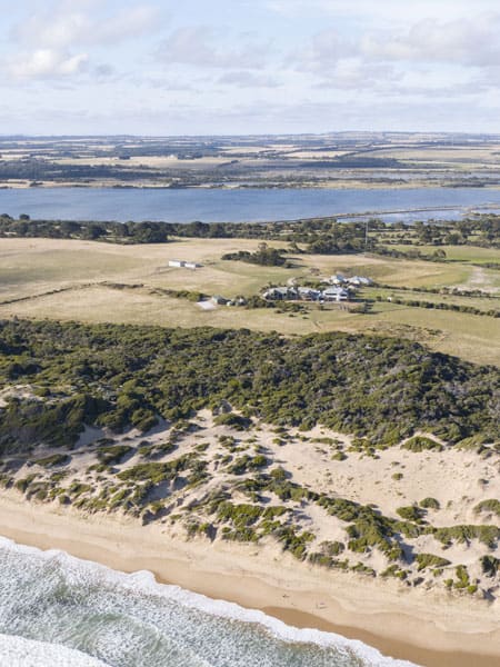Aerial view of Lon Retreat in the Bellarine Peninsula. 