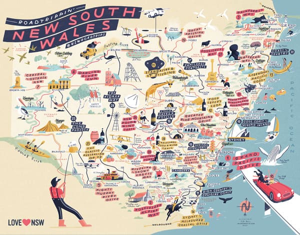 Map of the best road trips in NSW