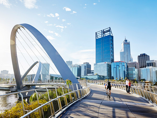 cyclists at Elizabeth Quay, Perth
