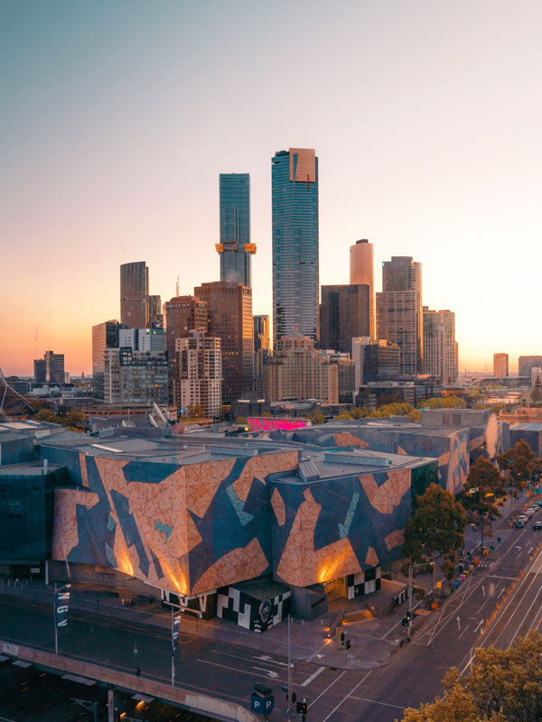 the Federation Square at sunset