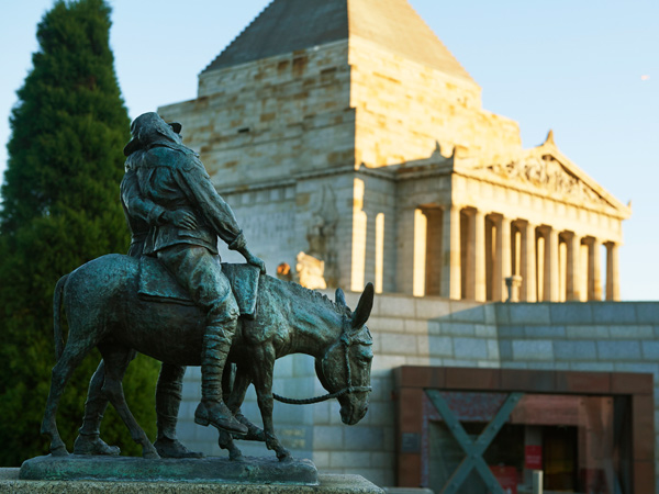 man and donkey statue at the Shrine of Remembrance, Melbourne