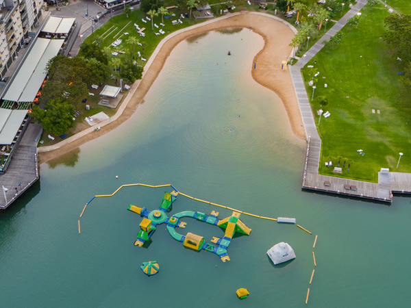 an aerial view of the Darwin Waterfront Lagoon