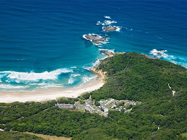 an aerial view of Broken Head Holiday Park
