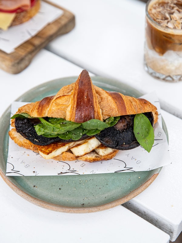 Mushroom and halloumi croissant from the Beach Byron Bay