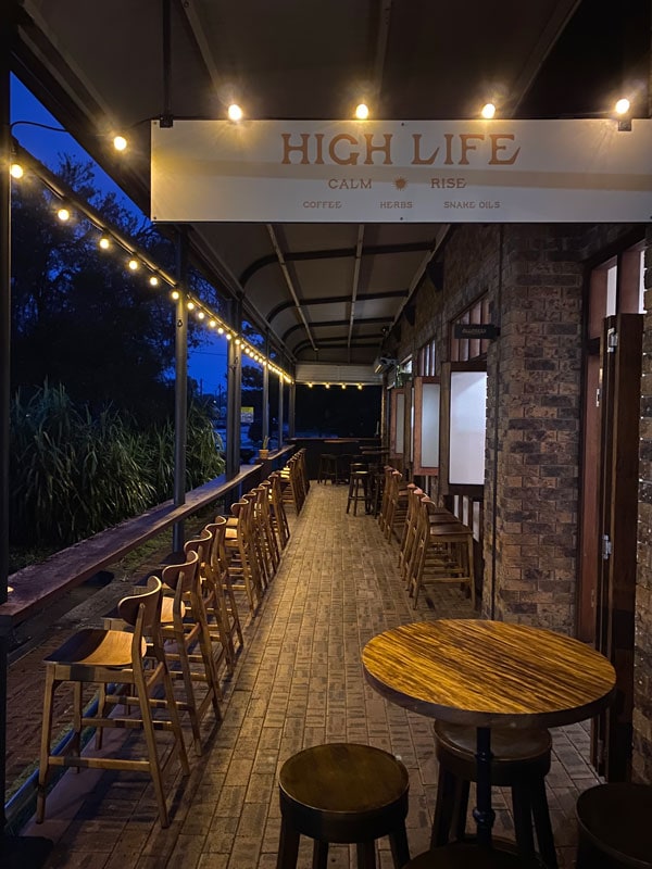 the dining setup in high Life, Byron Bay