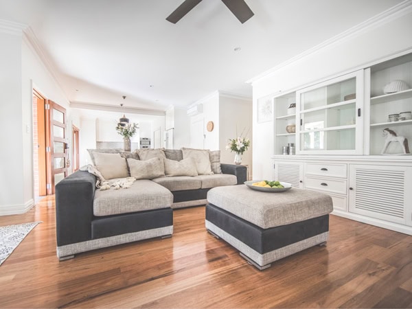the living room at Diggers Beach Cottage, Coffs Harbour