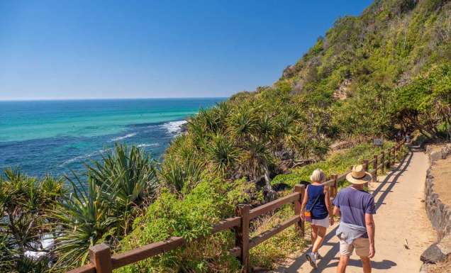 two people walking along Burleigh Head National Park