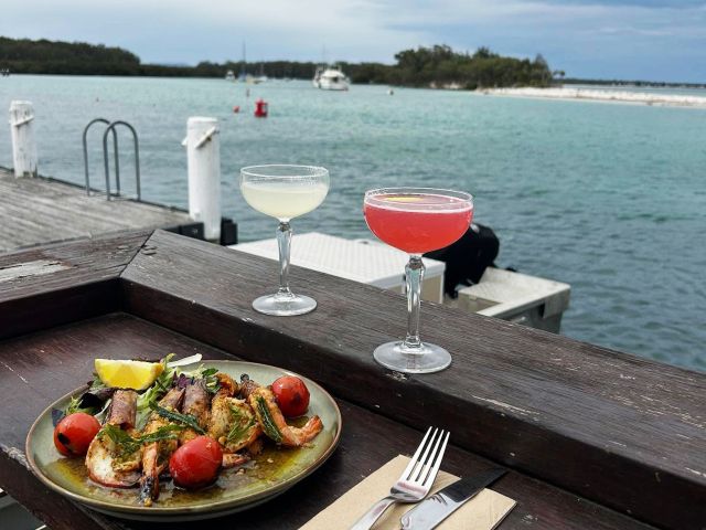 dining with a view of the jetty at Fishermens Wharf Huskisson, Jervis Bay