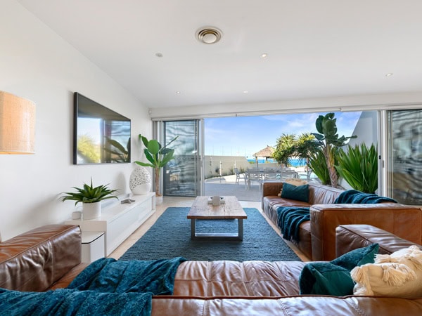 the view from the living room of the pool at Sapphire Sands Beach House, Coffs Harbour