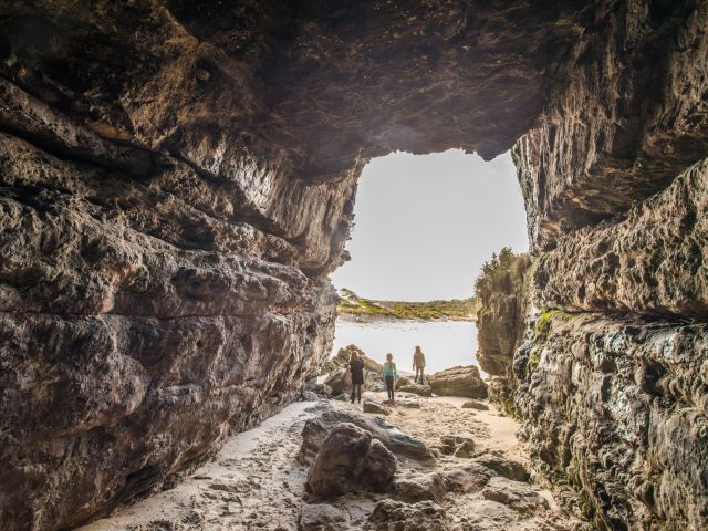 a family exploring Caves Beach, Jervis Bay