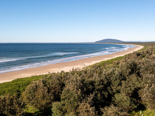 the aerial view of Seven Mile Beach, Gerroa 