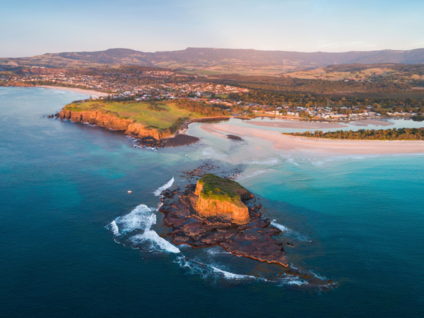 an aerial view of Rangoon Island north of Kiama