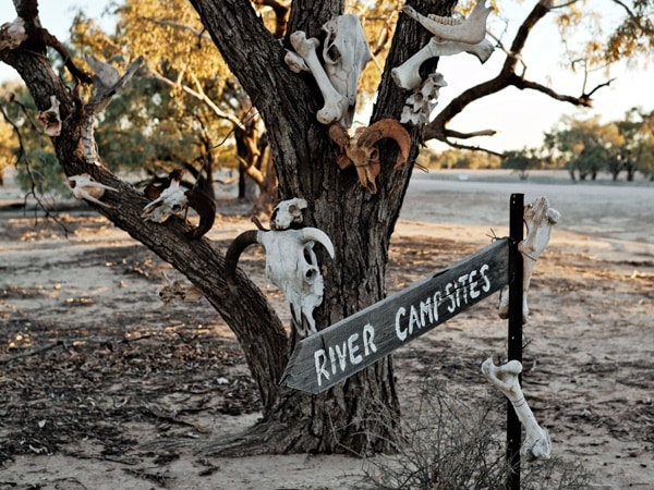 Sign to the river campsites at Trilby Station