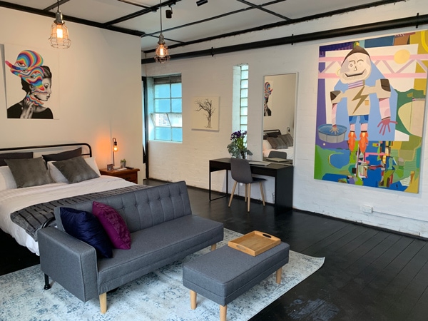 The bedroom of the Blender Loft