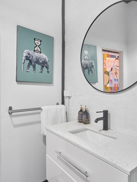 Art in the bathroom of the Blender Loft