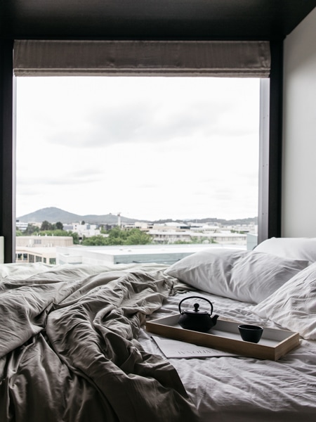Bedroom of the Little National Hotel Canberra
