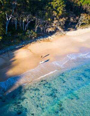 an aerial view of Tea Tree Bay, Noosa National Park